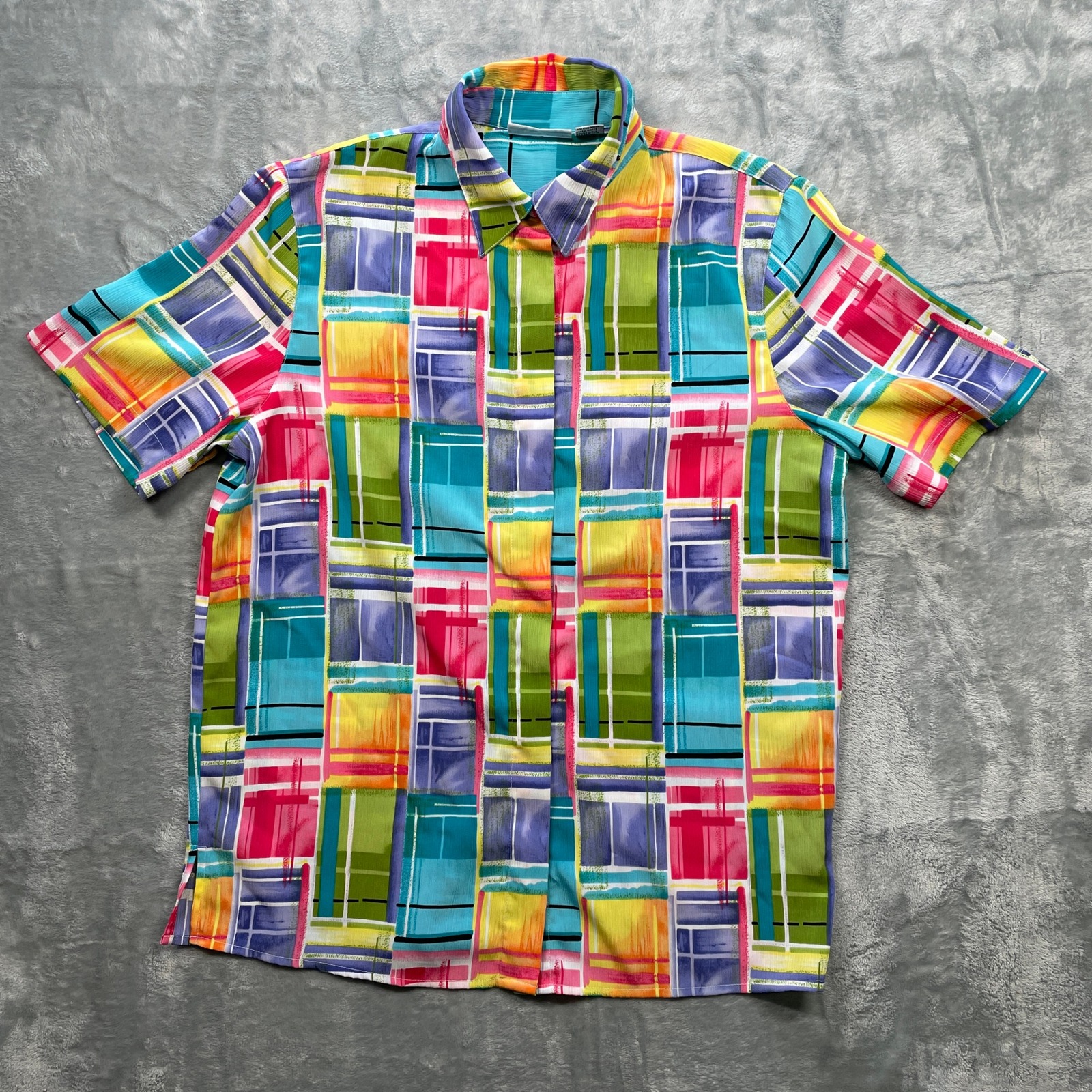 Alfred Dunner Women's Short Sleeve Button Up Shirt Abstract Plaid Size 8